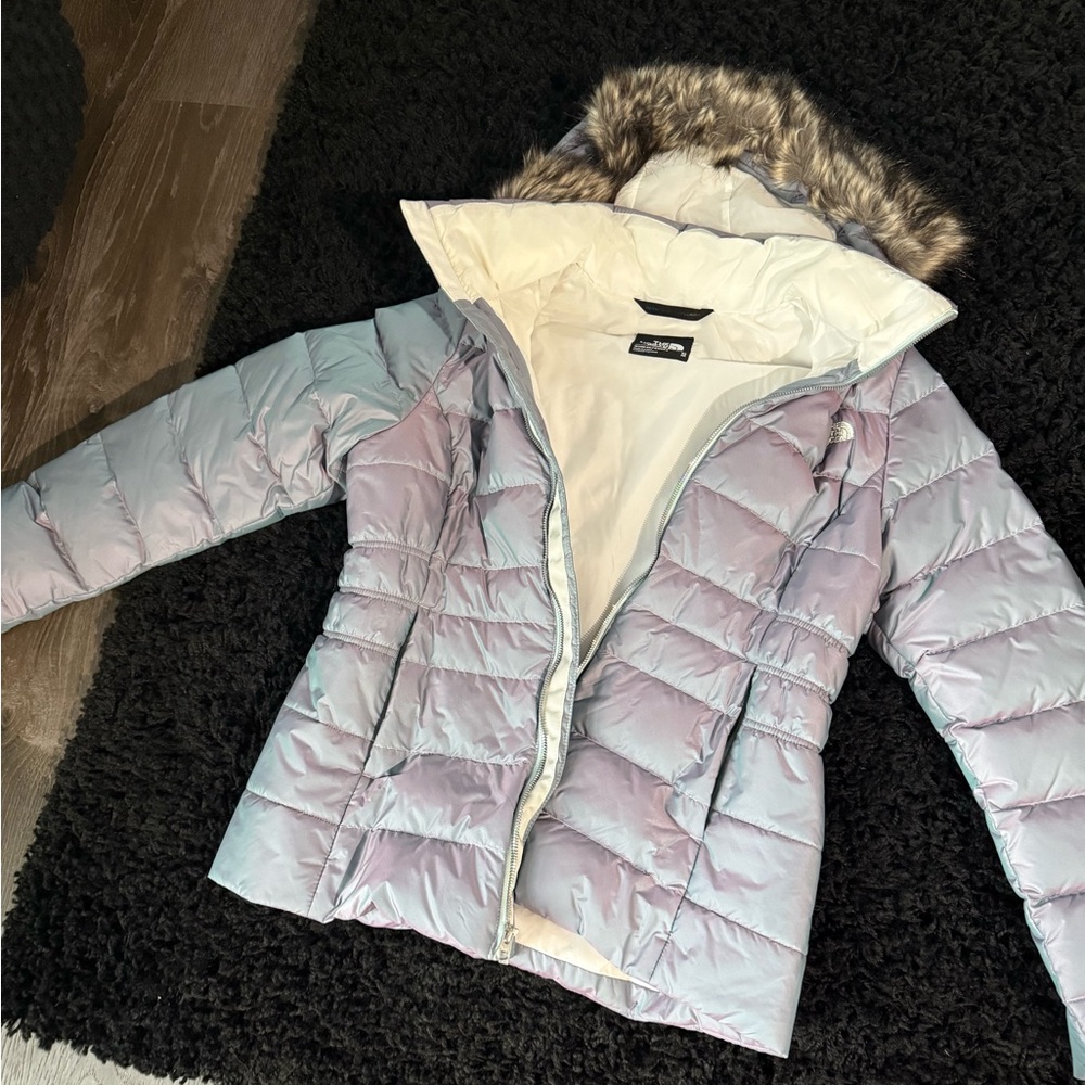 The North Face Women's Iridescent Puffer Jacket with Faux Fur Trim